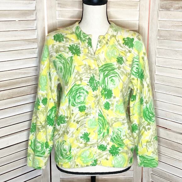 Vintage Lambswool Angora Floral Pearl Button Cardigan 40 M British Colony - Picture 1 of 10